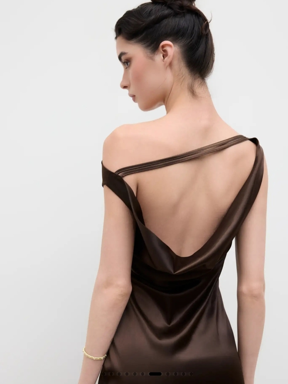 Cider Satin Asymmetrical Neck Backless Maxi Dress. - Picture 5 of 6